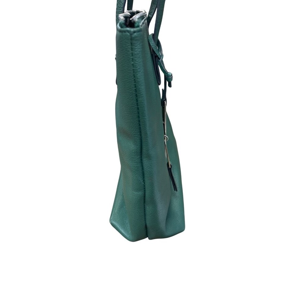 Tahari Womans Green Pebbled Leather Tote HandBag Silver Charm SKU 9355 - Picture 5 of 16